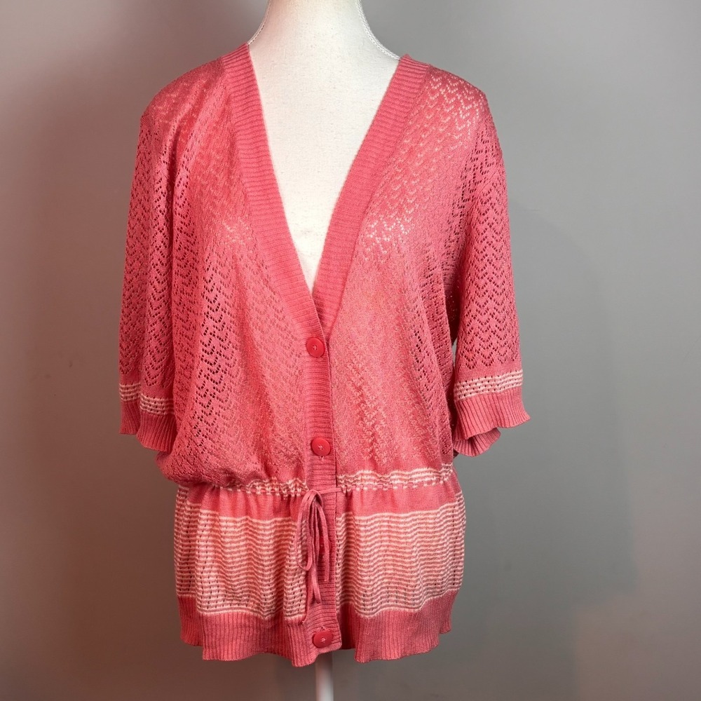 Merona Womens Pink Open Knit Tie Waist Y2K Cardigan Size 20W/22W Summer‎ Fairy